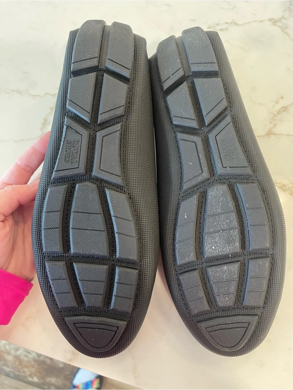 Men's Black Slip-On Loafers with Red Accent and Double-Ring Detail